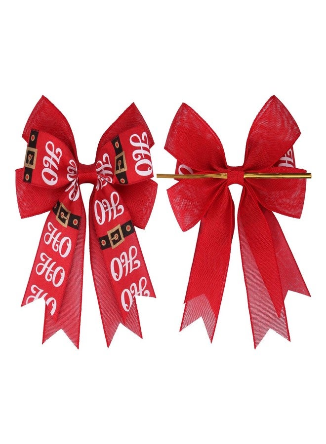 Meseey 2 Pcs Large Santa Belt Burlap Ribbon Bow 10.8 x 8.8 Inch Red and Black Hoho Wreath Decoration Bows for Baby Shower Party Holiday Gift Wrapping Basket Ornaments Bunting DIY Crafts (Hoho) - Image 3